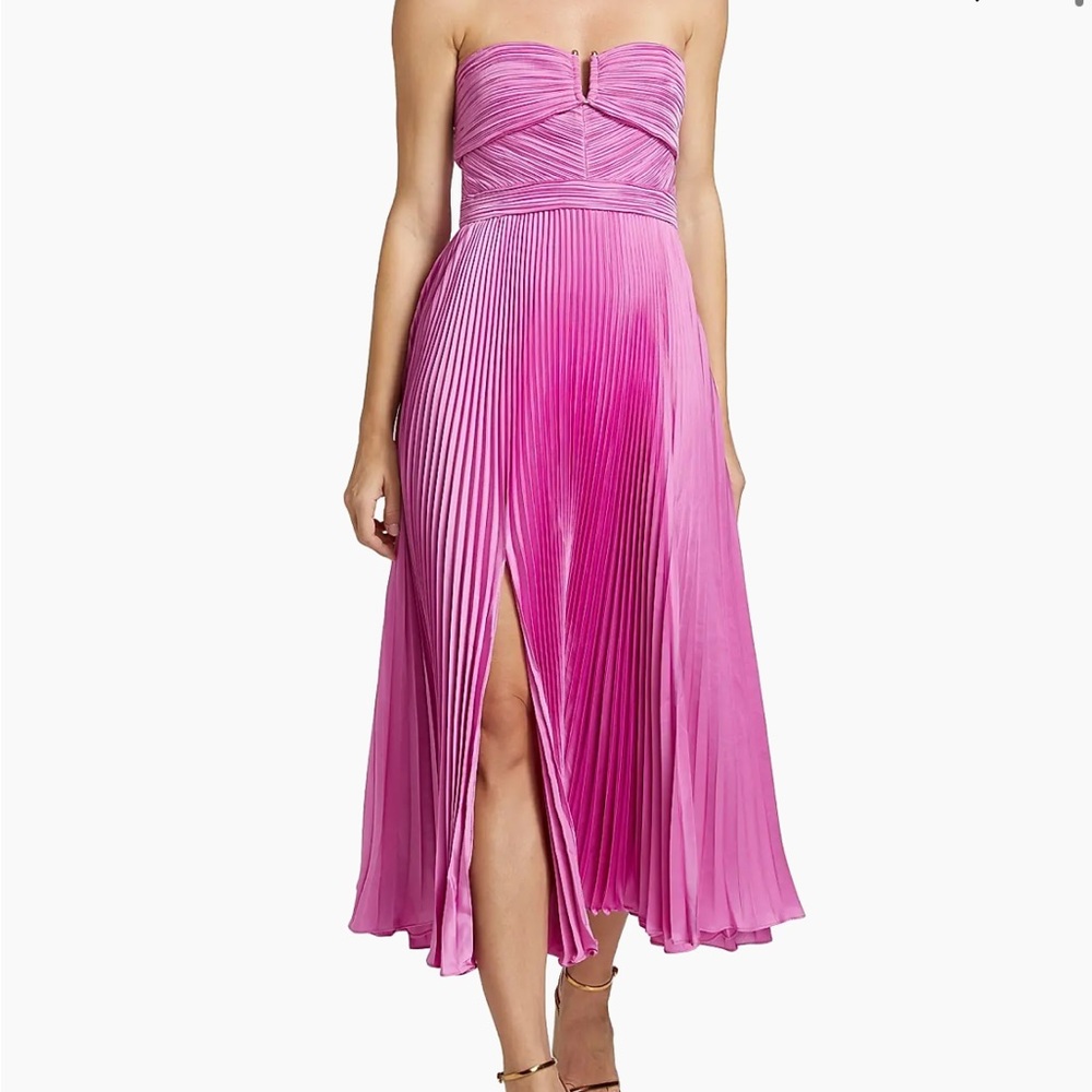 AMUR Harden Pleated Strapless Midi-Dress